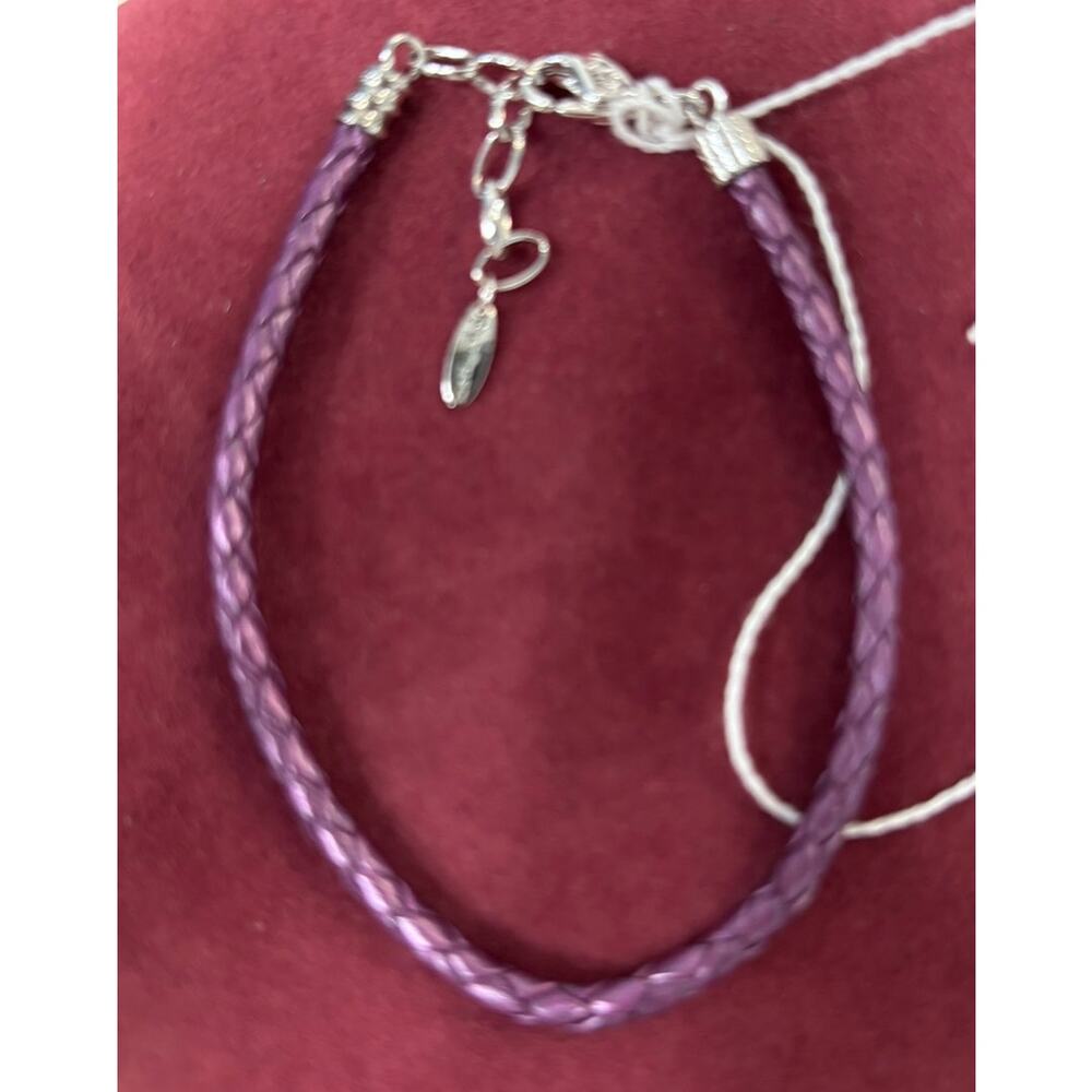 Chamilia Purple Braided Leather Charm Bracelet 8" #71622